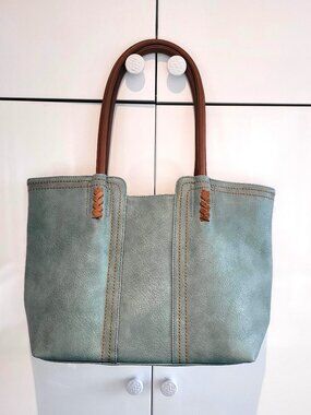 Aqua Blue Zip-up Tote Bag
